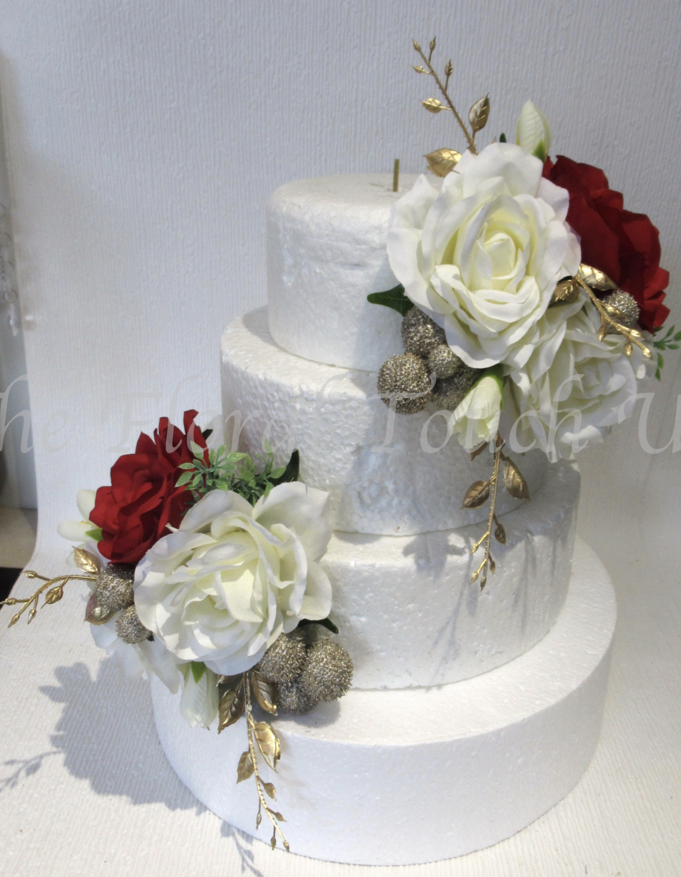 Gold , Red & Ivory Cake Flowers